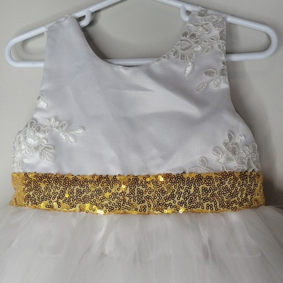 Formal White & Gold Toddler Dress - Picture 2 of 5